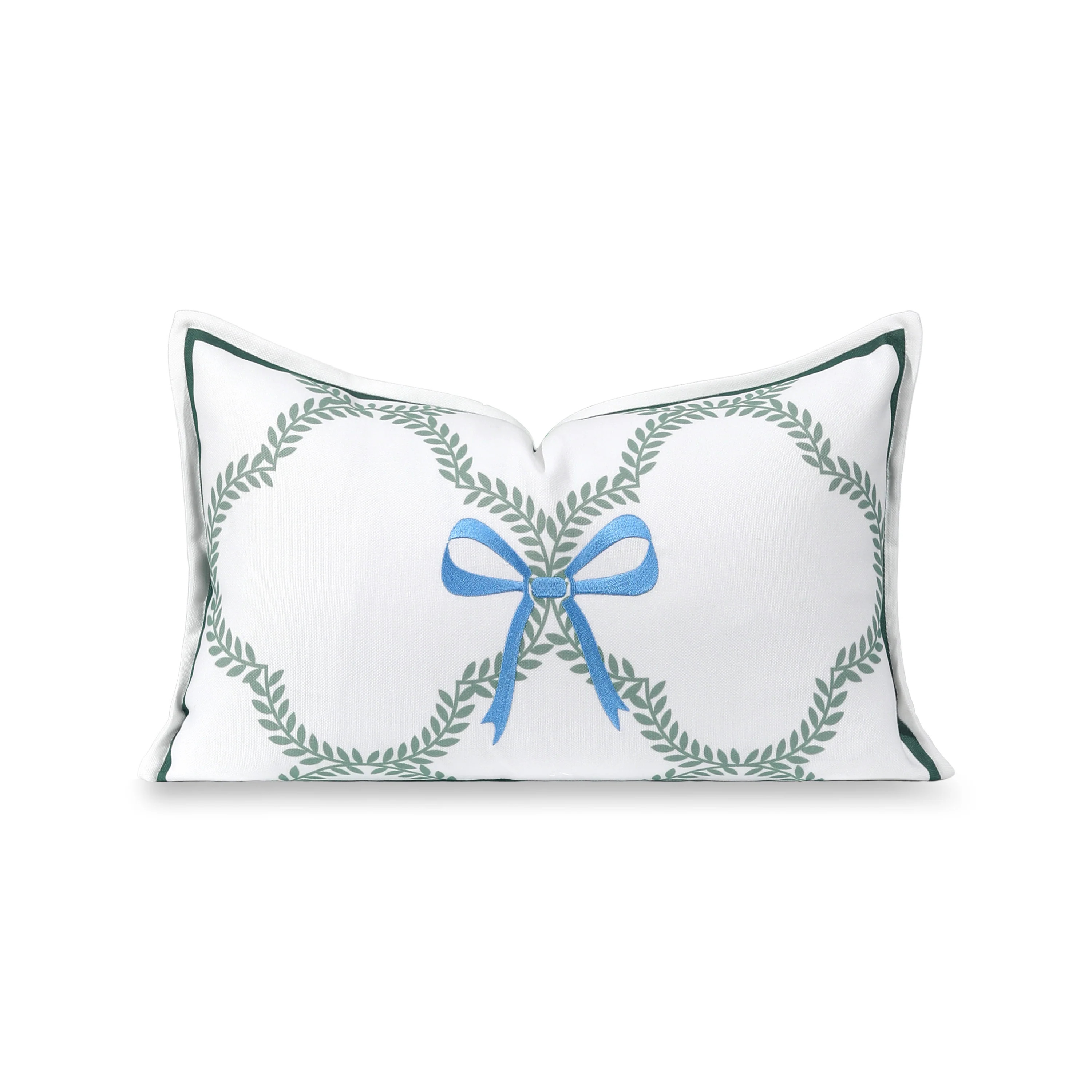 Wreathia, Indoor/Outdoor Green Lumbar Pillow Cover, with Flanged Border, 12 | Hofdeco