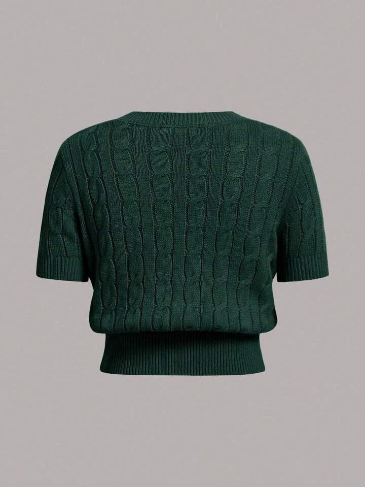 SHEIN EZwear Women's Knitted Short Sleeve Shirt With Bear Embroidery,Knitted Sweater | SHEIN