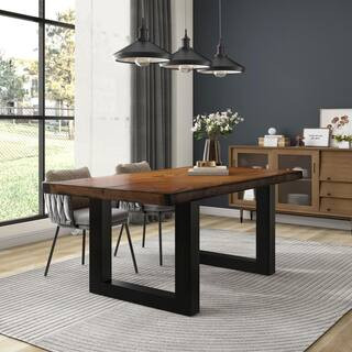 Furniture of America Verdu Rustic Tobacco Oak Wood 72 in. Trestle Dining Table With Live Edge Sea... | The Home Depot