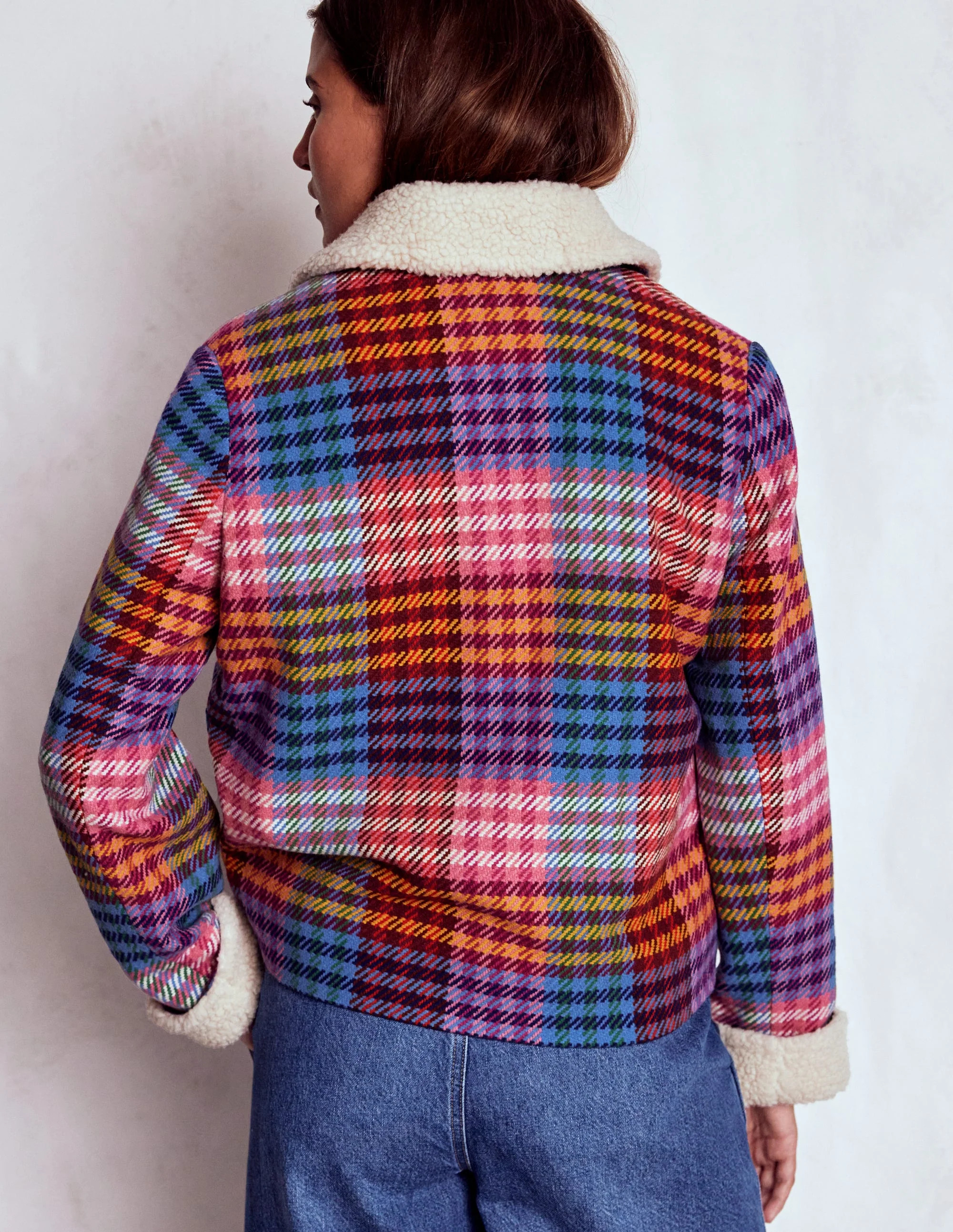 Stirling Check Coat-Rainbow Blanket Multigingham | Boden UK