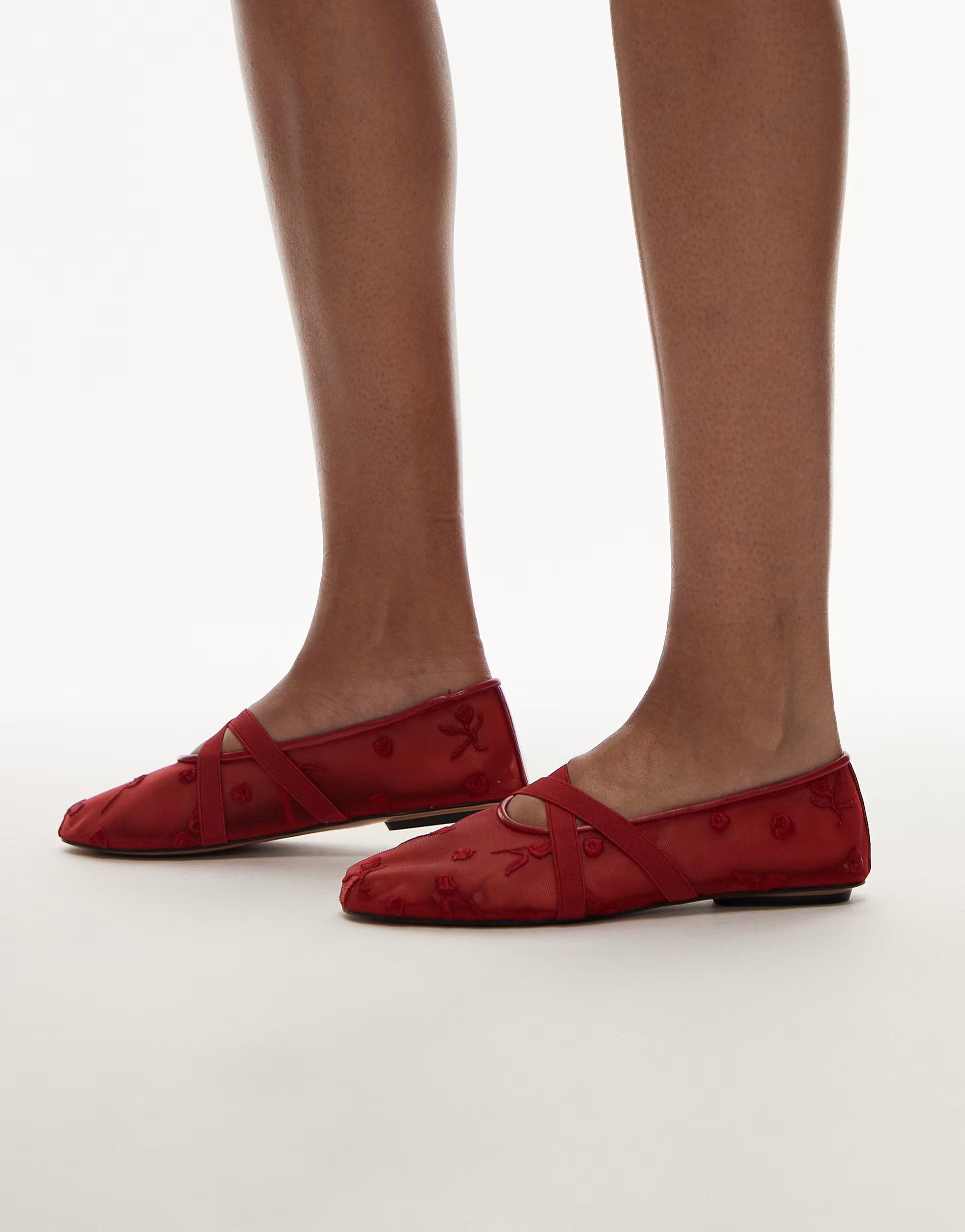 Mango mesh floral detail ballet pump in red | ASOS (Global)