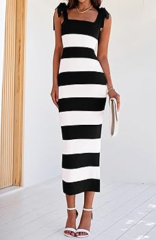 BTFBM Casual Spring Dresses for Women 2025 Sleeveless Spaghetti Strap Striped Maxi Dress Party Be... | Amazon (US)