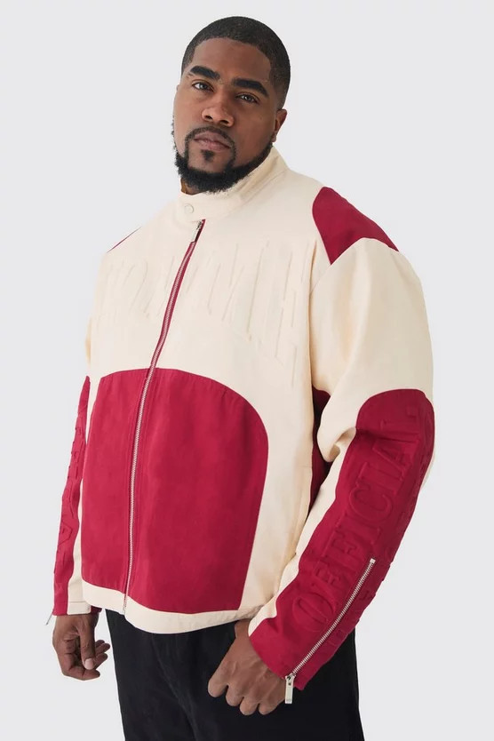 Plus Oversized Twill Homme Moto Jacket In Red | boohooMAN (US & Canada)