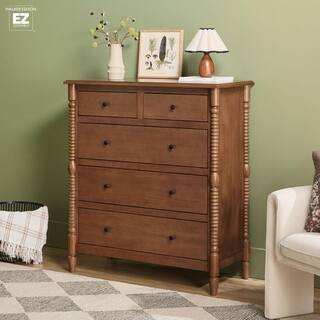 Modern Farmhouse Easy Assembly Dark Brown 5-Drawer 41.5 in. Solid Wood Spindle-Detailing Dresser | The Home Depot