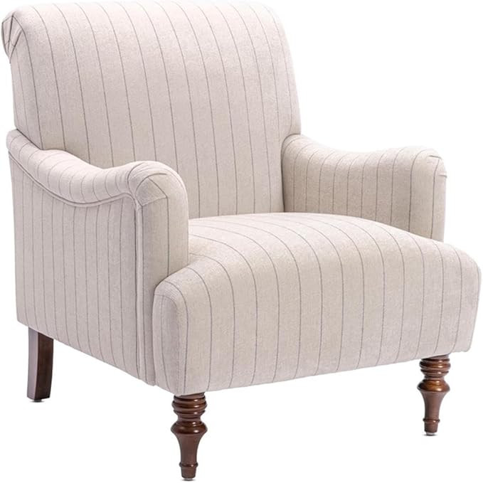 Seville Sea Oat Beige with Charcoal Stripe Polyester Fabric Arm Chair | Amazon (US)