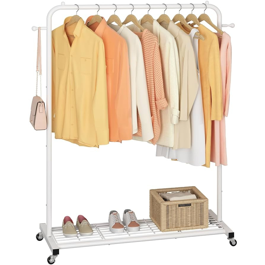 Sywhitta Clothing Rack on Wheels with Mesh Storage Shelf & Sturdy Metal Frame, Rolling Garment Ra... | Amazon (US)