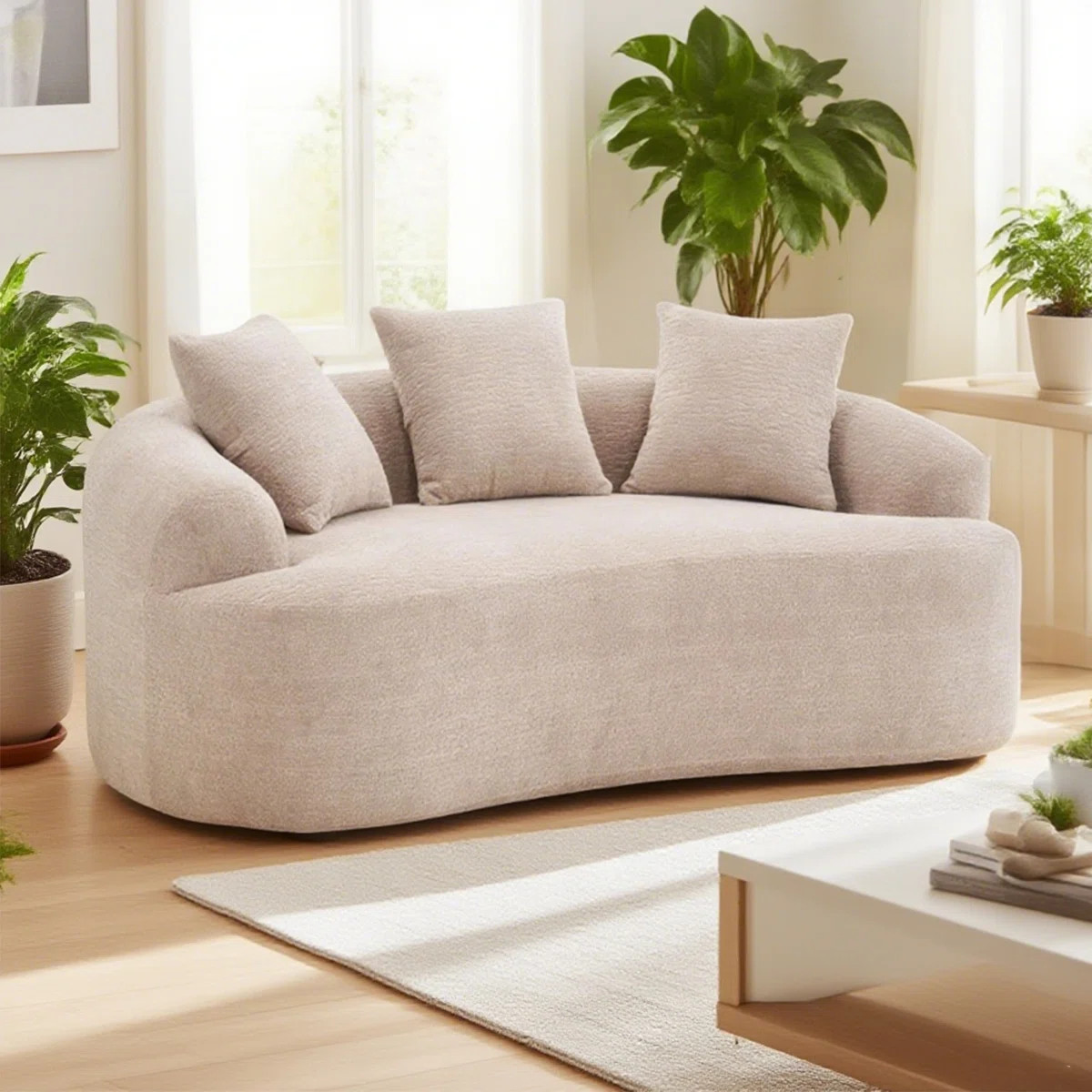 Curved Loveseat Full Compression Sponge Sofa, No-Assembly Compact Sofa For Small Spaces & Apartme... | Wayfair North America