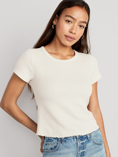 Lettuce-Edge Thermal-Knit Cropped T-Shirt for Women | Old Navy (US)