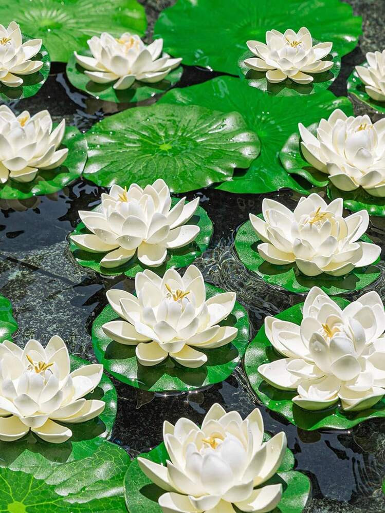 5pcs-Fake Water Lily Petals, Lotus Floating Pond Decoration, Lotus Artificial Flower, Pond Decoration Fake Flowers, Floating Foam Lotus On Water Simulates Real Water Lily Petals Perfect For Garden Pond Fish Tank Decoration, Fake Floating Foam Lotus With Water Lily Petals, Realistic Decoration Perfect For Home Garden Pond Decoration Festival (White Petals) Gifts Birthday Graduation | SHEIN