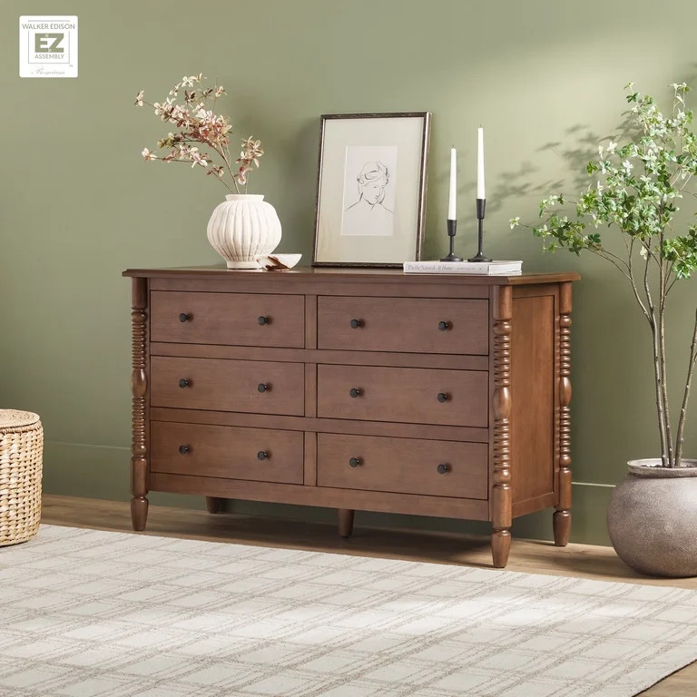 Vivienne Walker Edison Easy Assembly Solid Wood Spindle 6-Drawer Dresser - Dark Brown | Walmart (US)
