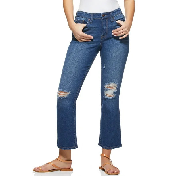 Sofia Jeans by Sofia Vergara Mayra High Waist Destructed Crop Flare Jeans, Women's | Walmart (US)