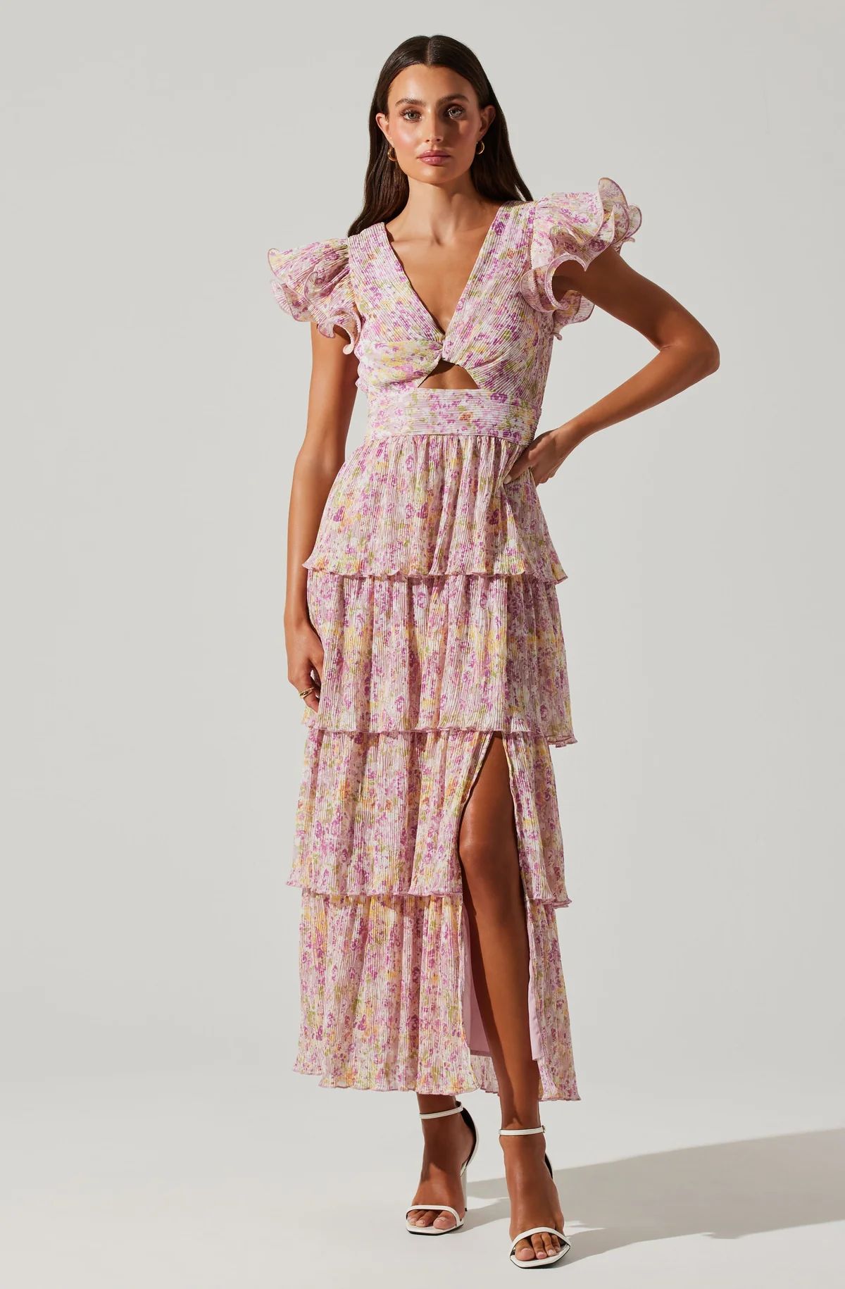 Emporia Floral Pleated Tiered Midi Dress | ASTR The Label (US)