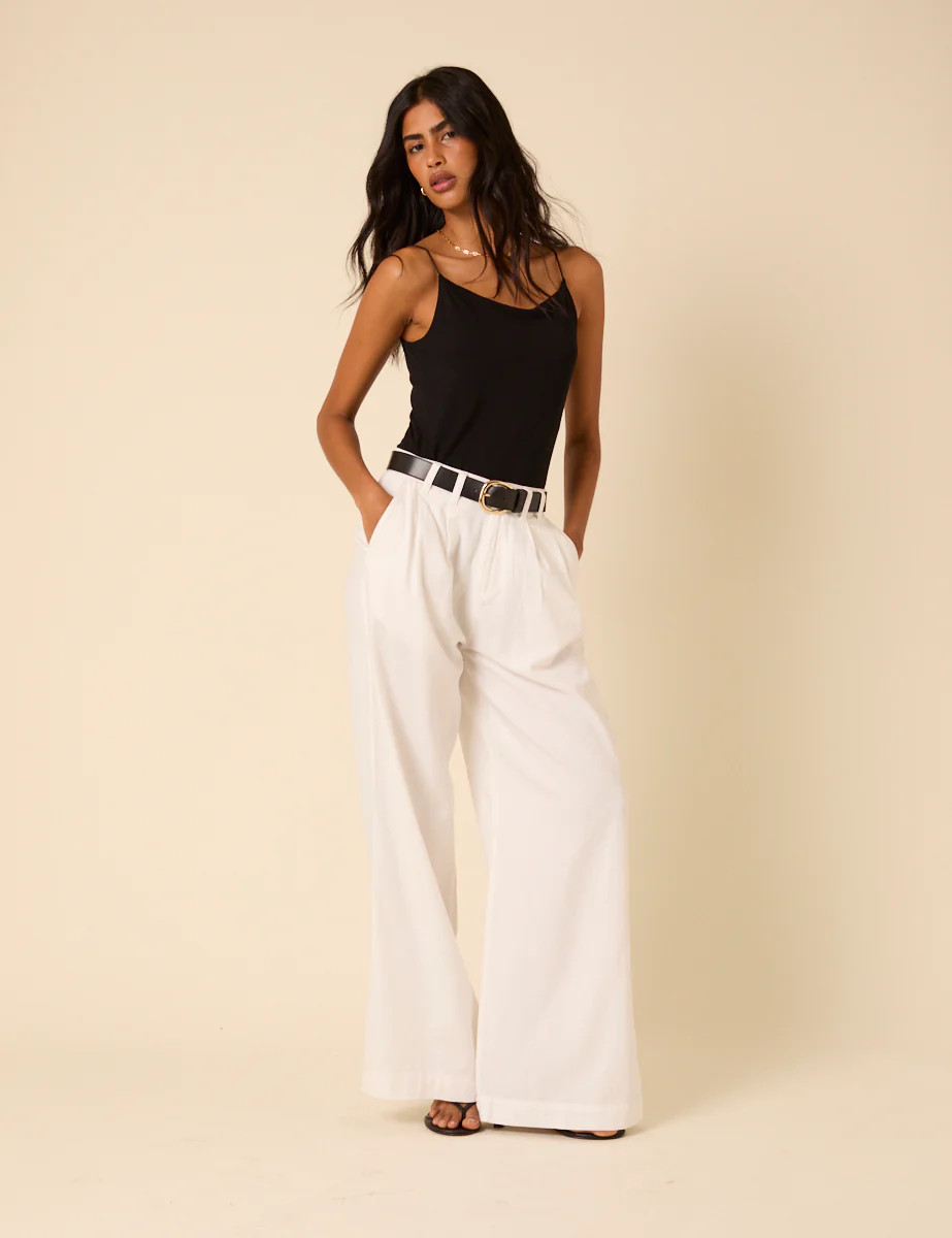 White Double Pleated Wide Leg Ava Trousers | Nobody's Child