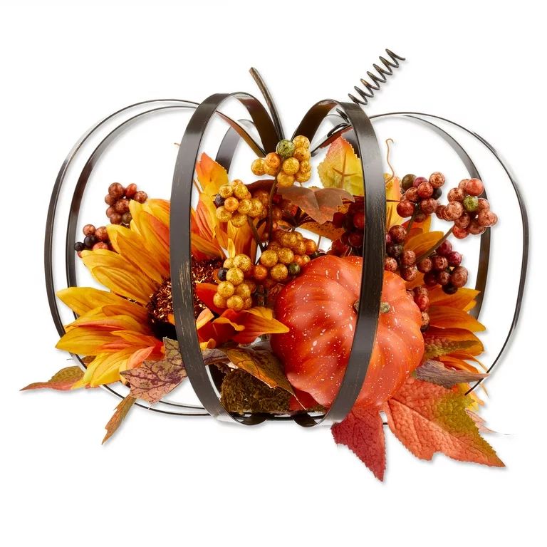 Harvest 8 in Metal Orange Sunflower Pumpkin Decoration, Way to Celebrate | Walmart (US)