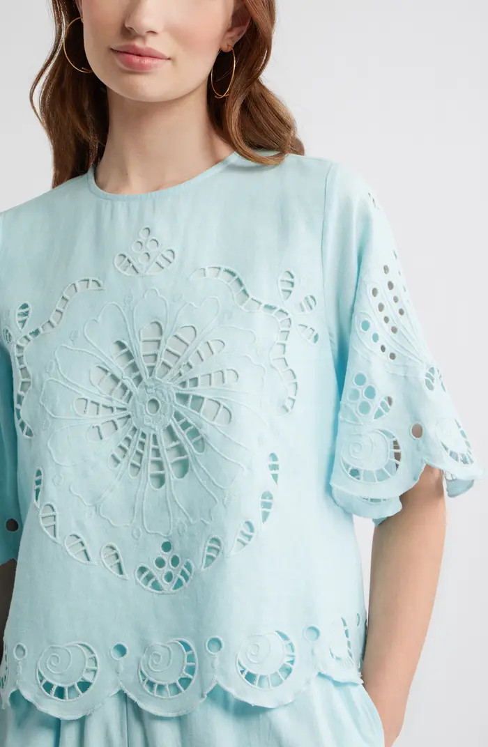 Treasure & Bond Eyelet Linen Blend Top | Nordstrom | Nordstrom