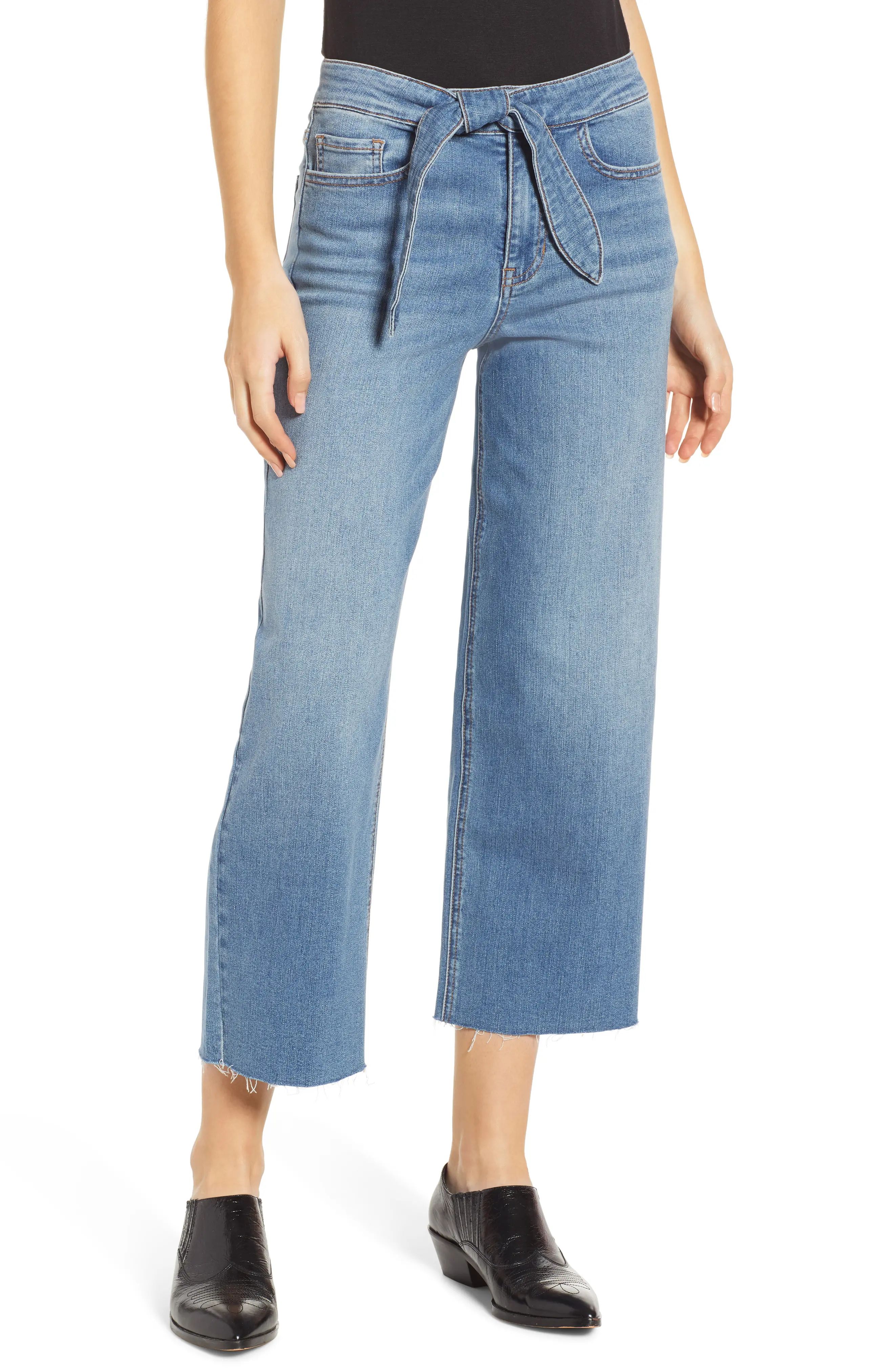 Women's Prosperity Denim Belted Crop Wide Leg Jeans | Nordstrom