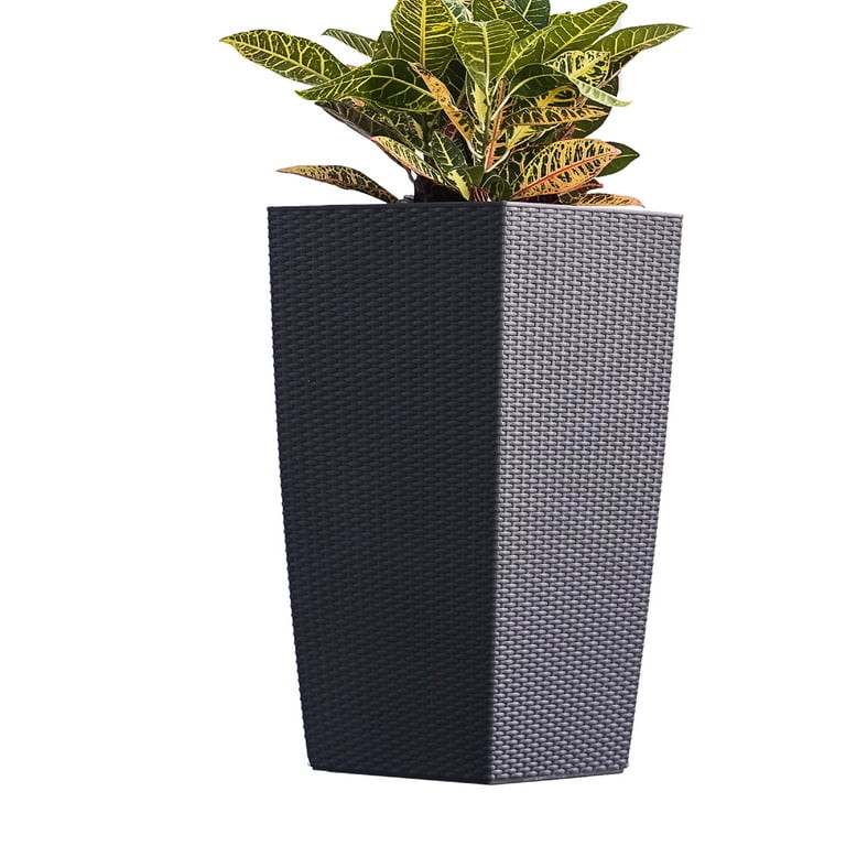 XBrand 30" H Black Rattan Self Watering Indoor Outdoor Square Planter Pot, Tall Decorative Garden... | Walmart (US)