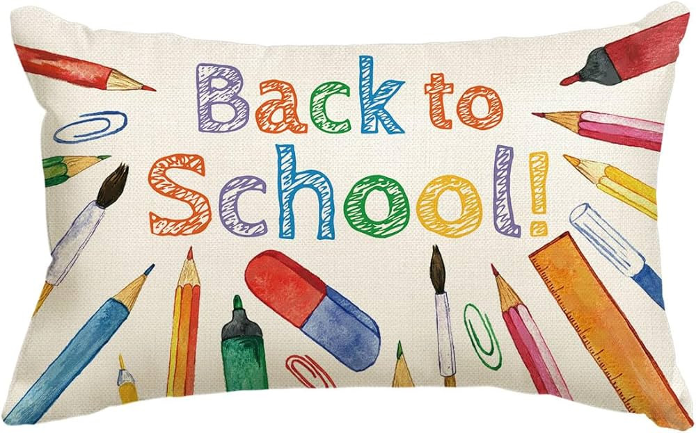 AVOIN colorlife Back to School Stationery Throw Pillow Cover, 12 x 20 Inch First Day of School De... | Amazon (US)