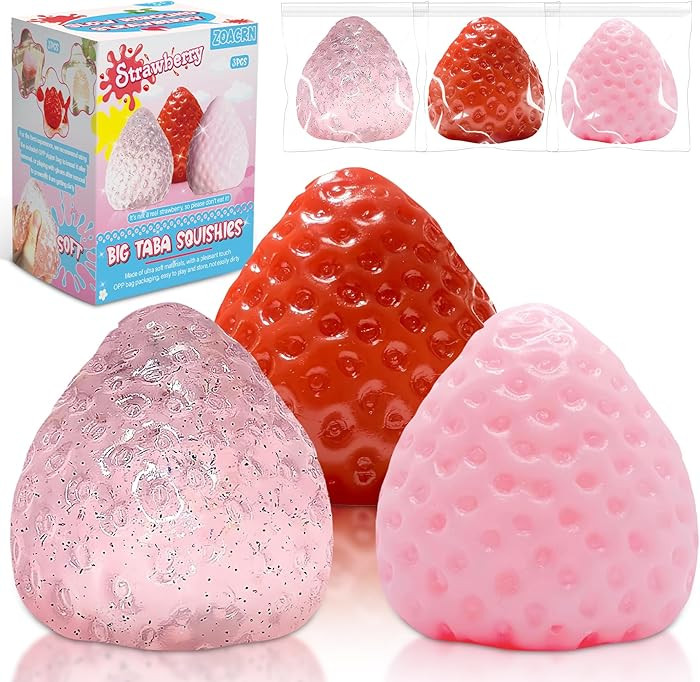 3Pcs Big Taba Squishies Strawberry, Cute Strawberry Squeeze Toys, Upgrade Fruit Squishies, Kawaii... | Amazon (US)