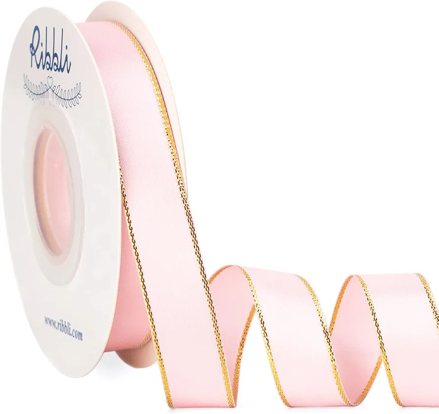 Ribbli Light Pink Satin Ribbon with Gold Edge,Double Faced Satin 5/8 Inch x Continuous 25 Yards,B... | Amazon (US)