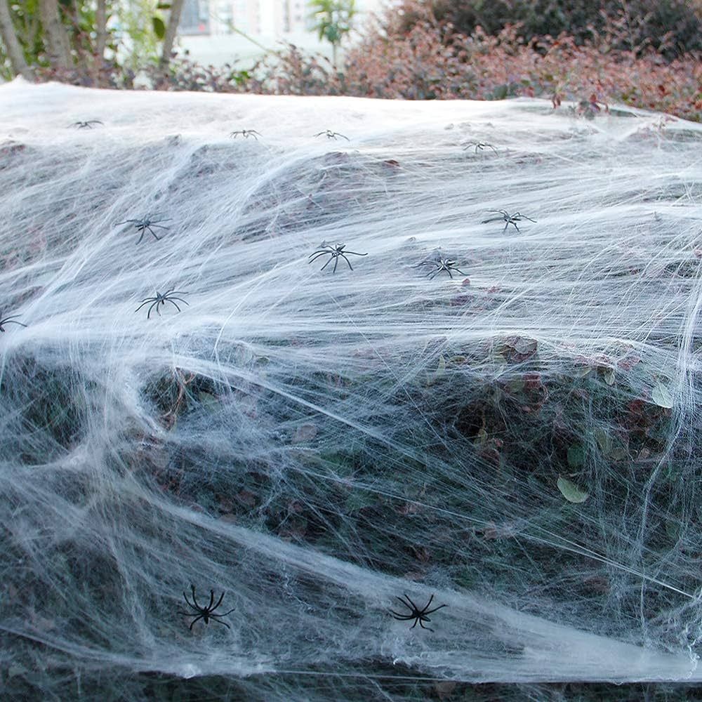 Zcaukya Halloween Spider Web Decoration, 1000 sqft Stretchable Cotton Spider Web with 60 Small Sp... | Amazon (US)