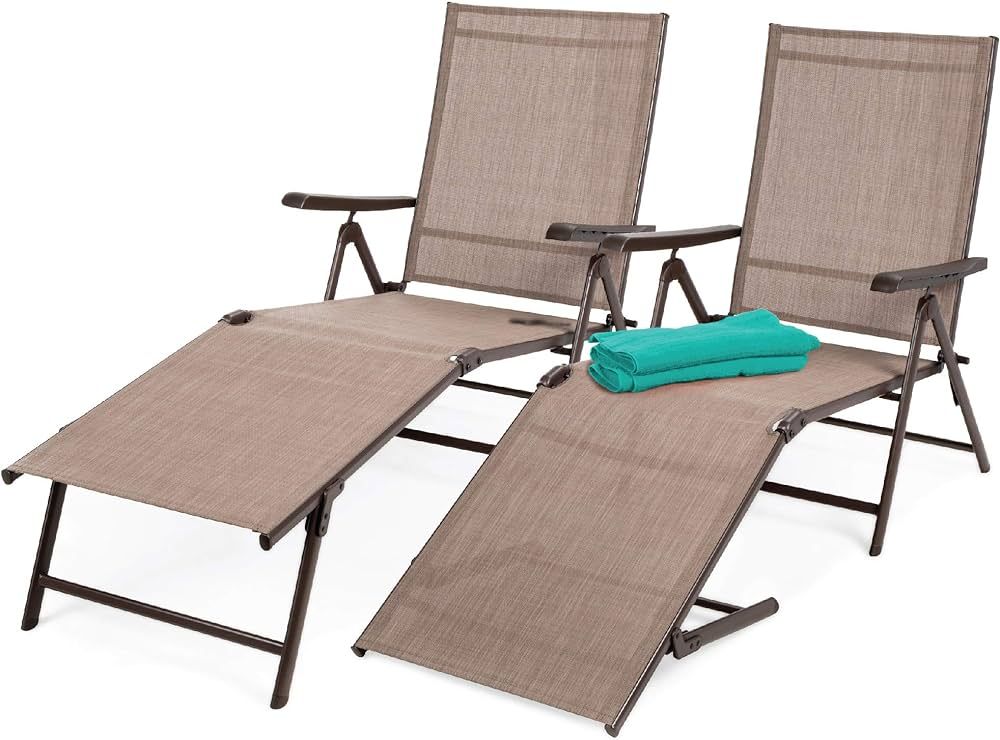 Best Choice Products Set of 2 Outdoor Patio Chaise Lounge Chair Adjustable Reclining Folding Pool... | Amazon (US)