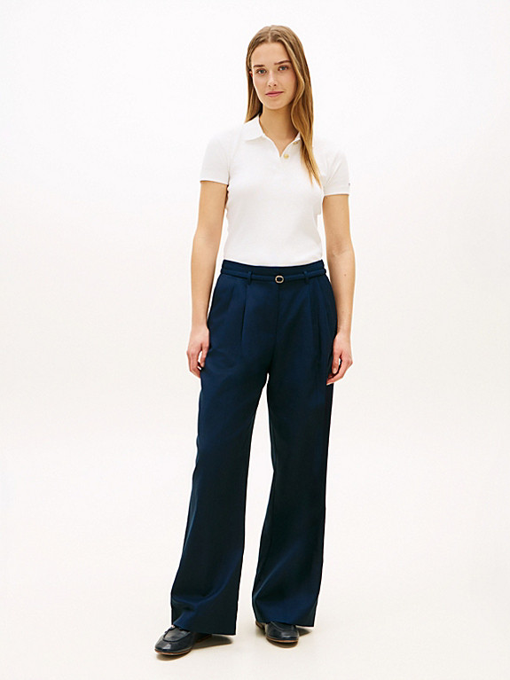 Linen Blend Belted Wide Leg Trousers | Tommy Hilfiger UK