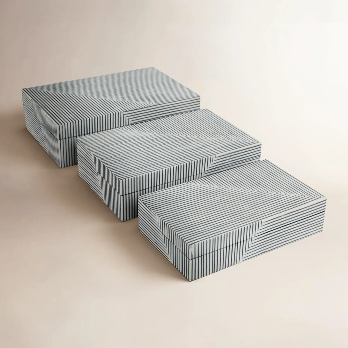 Decorative Boxes Resin Wood Fabric Polyresin MDF Striped Contemporary Modern 12" Blue for Home Of... | Wayfair North America