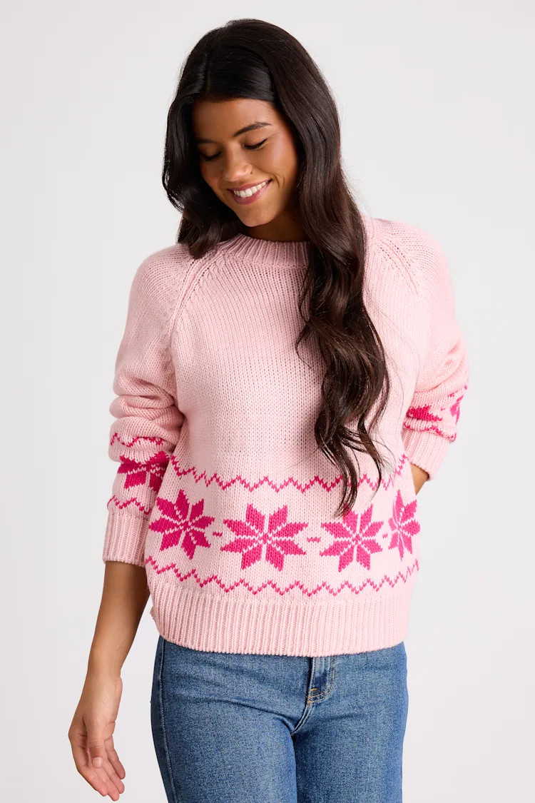 Burkie Pink Fair Isle Crew Neck Pullover Sweater | Lulus