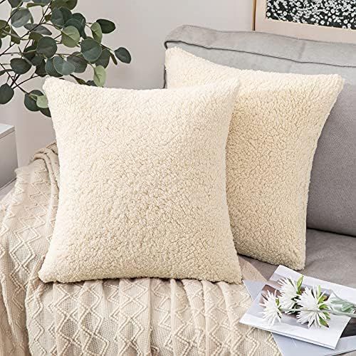 MIULEE Pack of 2 Ultra Soft Sherpa Throw Pillow Covers Solid Fluffy Square Cushion Cases Pillowca... | Amazon (US)