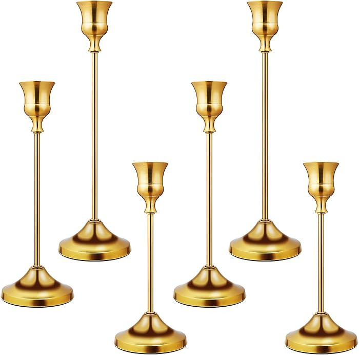 Candlestick Holders 6 PCS Metal Taper Candle Holders, KSWING Gold Candle Stick Holders Set, Perfe... | Amazon (US)