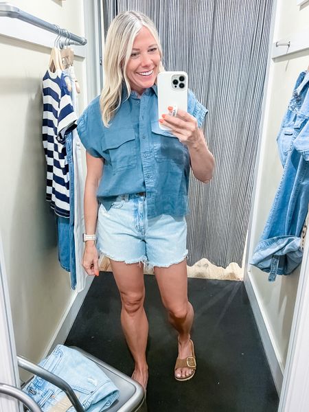 Madewell LTK sale 20% off use code LTK20. Love this short sleeve utility shirt with light wash denim shorts with Birkenstock sandals. Size XS top and 25 shorts. Shorts run very big. I sized down one 


#LTKxMadewell #LTKSaleAlert #LTKStyleTip