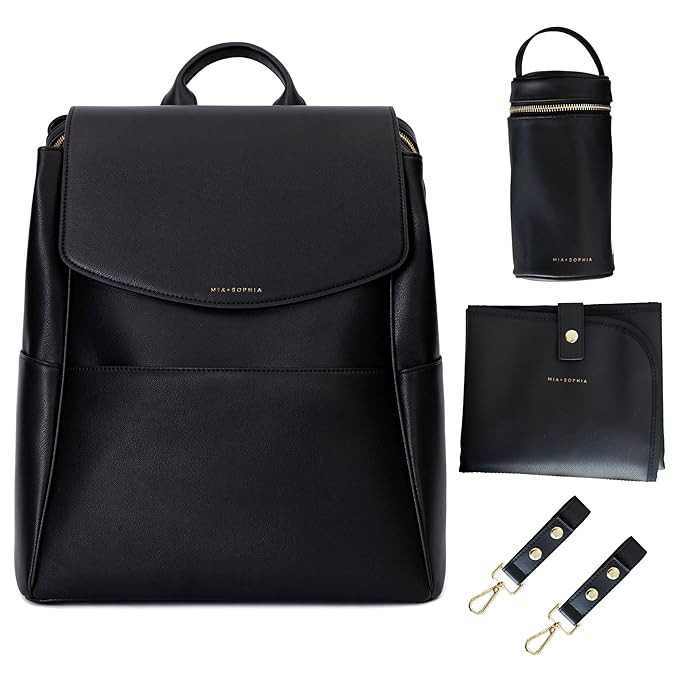 Leather Diaper Bag Backpack with USB Charging port, Changing Pad, Stroller Straps, and Bottle Hol... | Amazon (US)