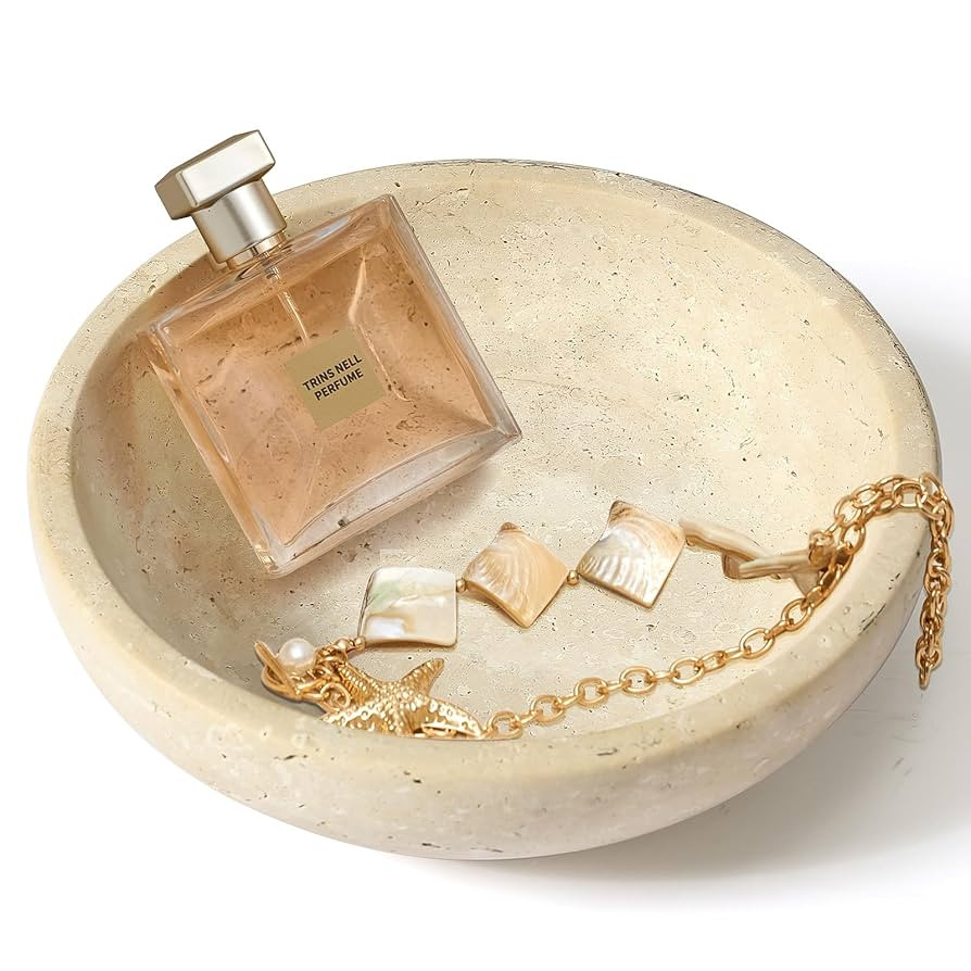 Travertine Decorative Bowl Serving Tray, 7.8" Natural Stone Centerpiece for Dining Table, Round O... | Amazon (US)