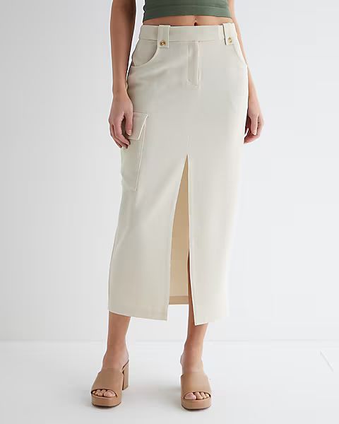 Mid Rise Cargo Front Slit Maxi Skirt | Express