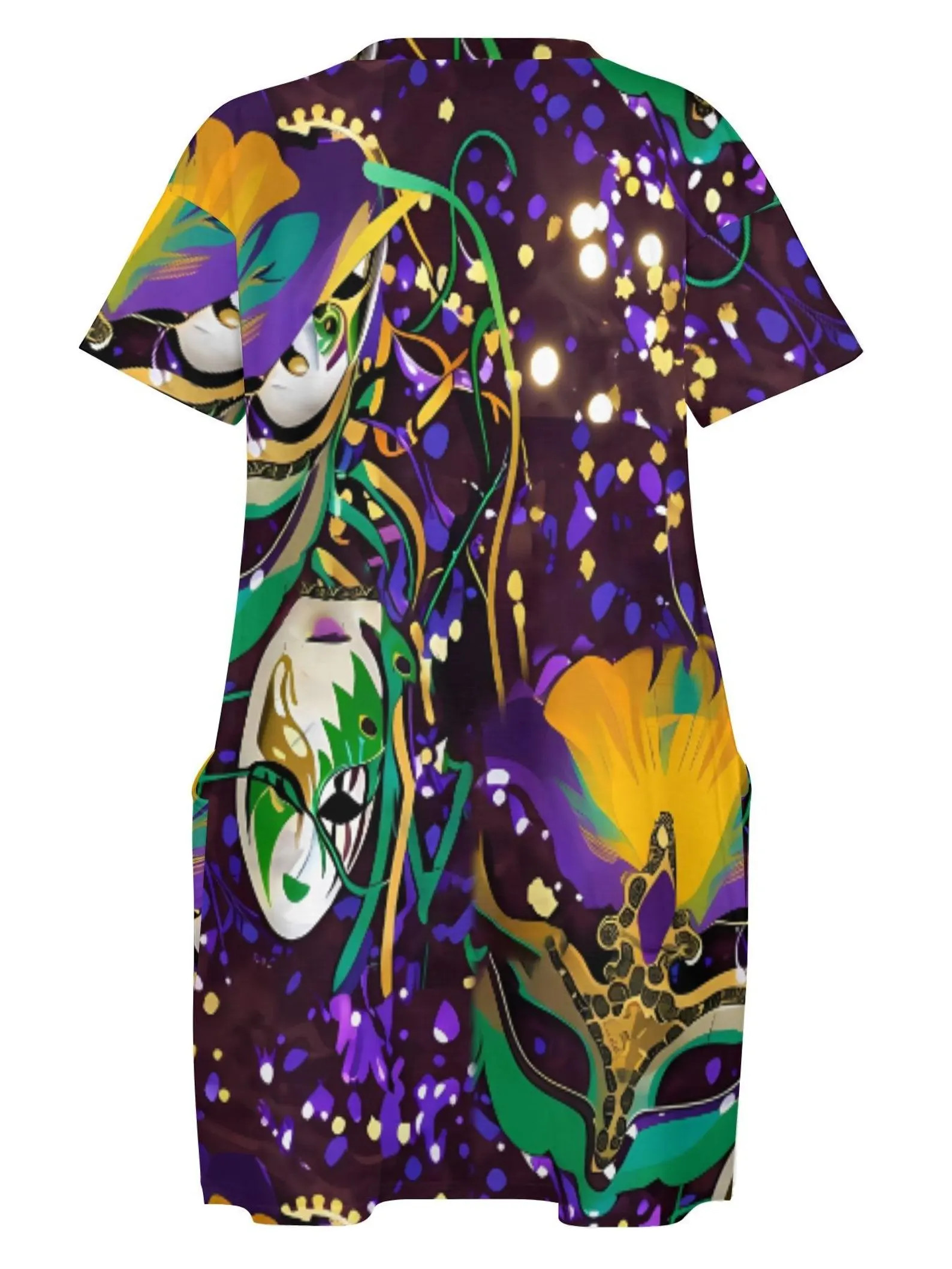 Plus Size Mardi Gras Mask Print Mini Dress, Short Sleeve Casual Loose Shift | Etsy (Global)