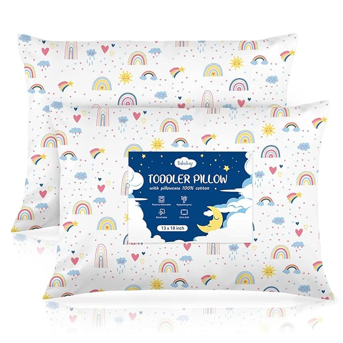 Toddler Pillow,13X18 Toddler Pillows for Sleeping, Machine Washable Kids Pillow with Pillowcase, ... | Amazon (US)