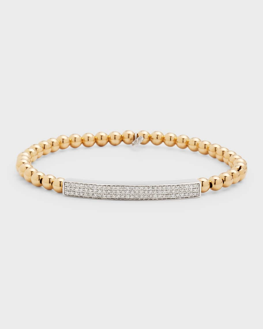 14K Three-Row Pave Bar on Bead Bracelet | Neiman Marcus
