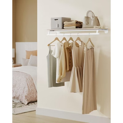 Clothes Rack with Top Shelf, Wall Mounted Clothing Rack, with Hanging Rod, Entryway, Bedroom, Closet, Beige and White | Target