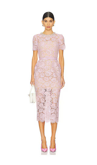Fine Lace Pearl Midi Dress in Pink | Revolve Clothing (Global)