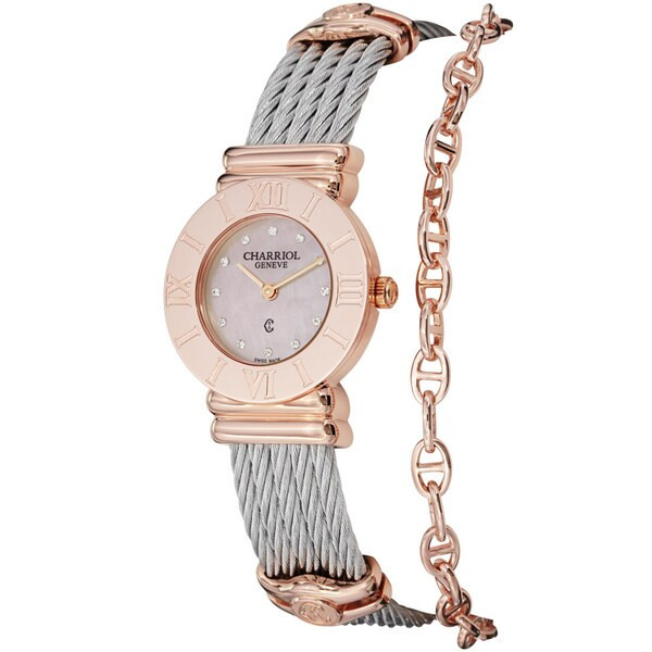 Charriol Women's 'St Tropez' Rose Goldtone Stainless Steel Pink Mother of Pearl Dial Watch | Bed Bath & Beyond