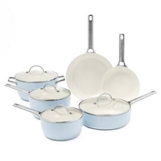 GreenPan Padova 10-Piece Aluminum Ceramic Nonstick Cookware Set in Light Blue CC000386-001 | The Home Depot