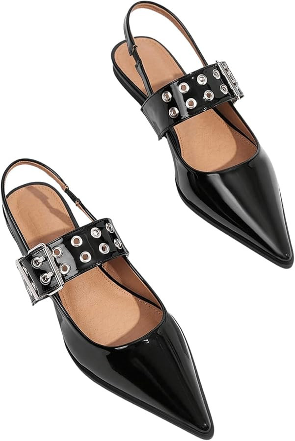 Floerns Women's Buckled Straps Pointed Toe Slingback Flat Ballerina Shoes | Amazon (US)