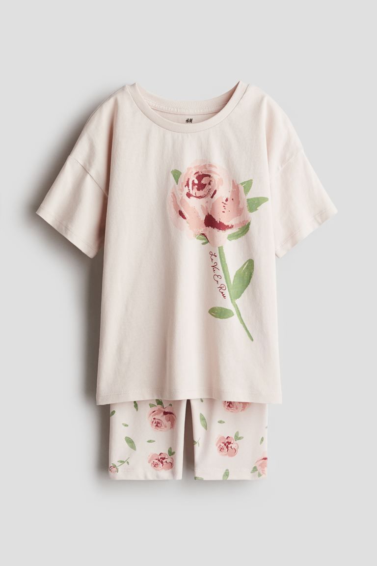 2-piece Printed Set - Regular waist - Round Neck - Powder pink/La Vie En Rose - Kids | H&M US | H&M (US + CA)