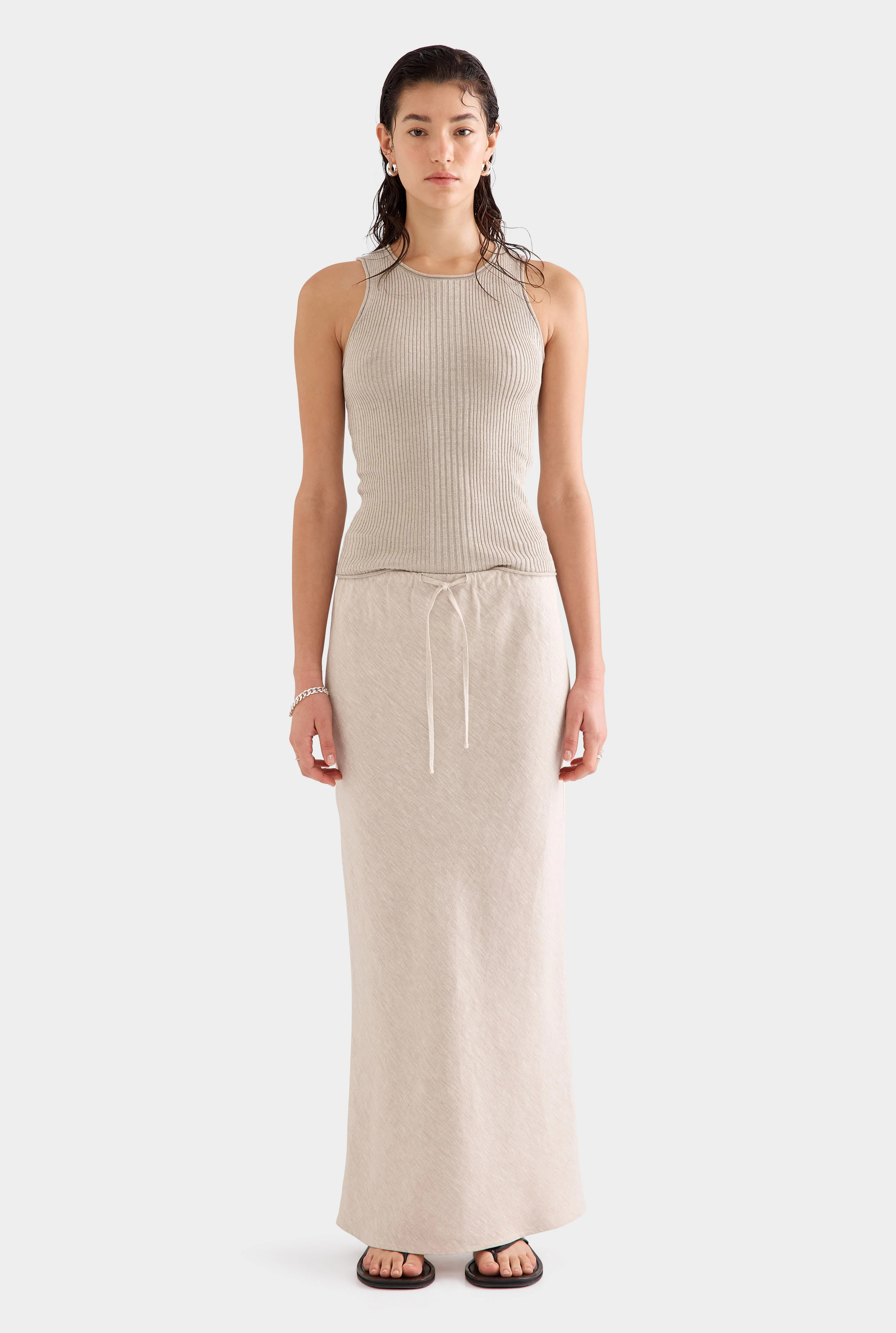 Womens Drawstring Bias Skirt 2.0 in Sand | Venroy | Venroy AU