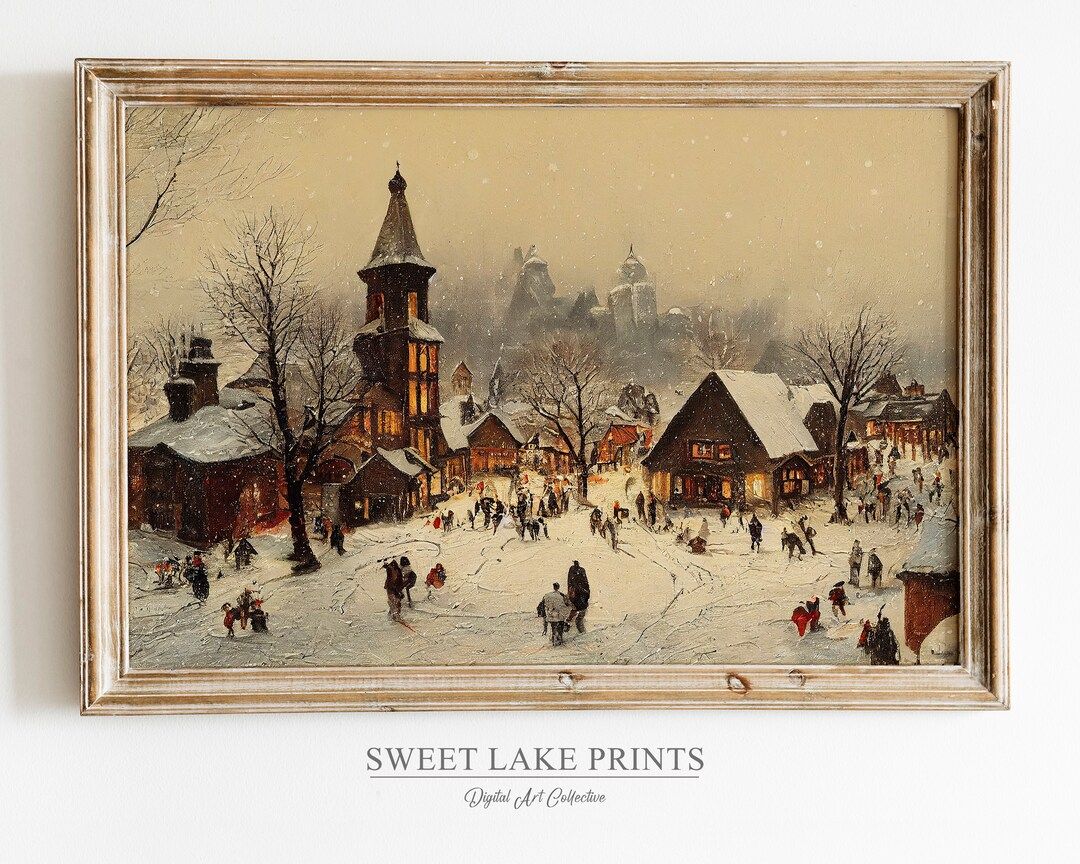 Vintage Winter Village / Christmas Winter Art / Country Snow - Etsy | Etsy (US)