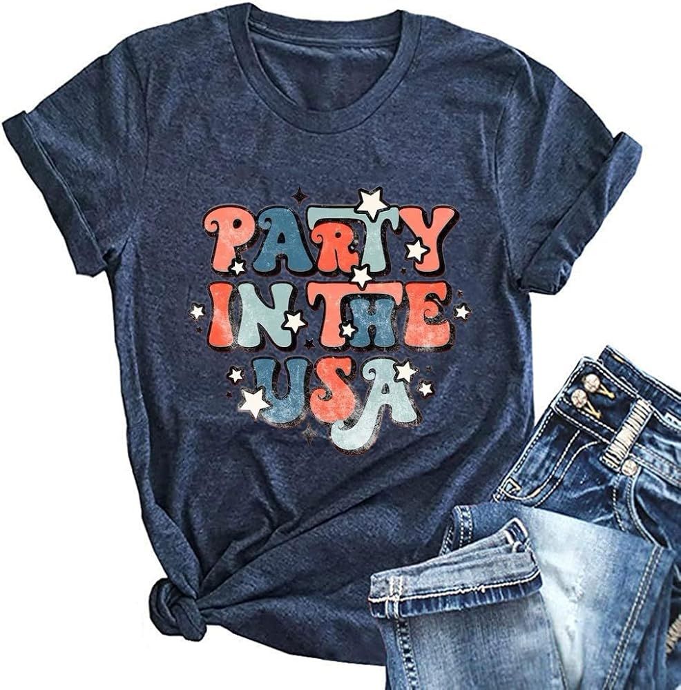 Retro Party in The USA Shirt 4th of July Tees Womens Independence Day Patriotic Shirt | Amazon (US)