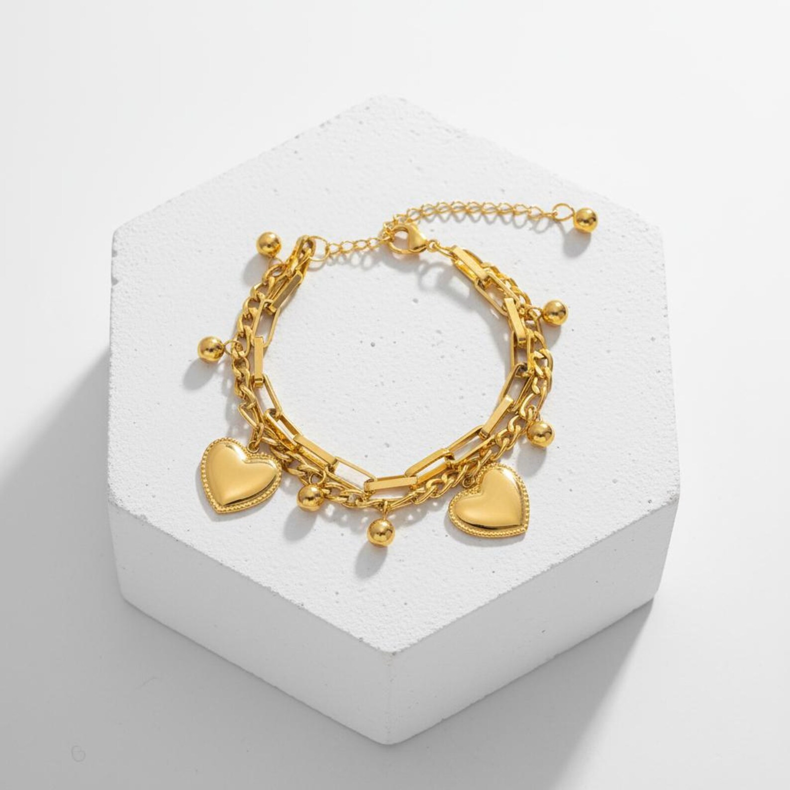 18K Gold Plated Heart Bracelet, Never Fades, Layered Bracelet, Minimalist Bracelet, Heart Jewelle... | Etsy (US)