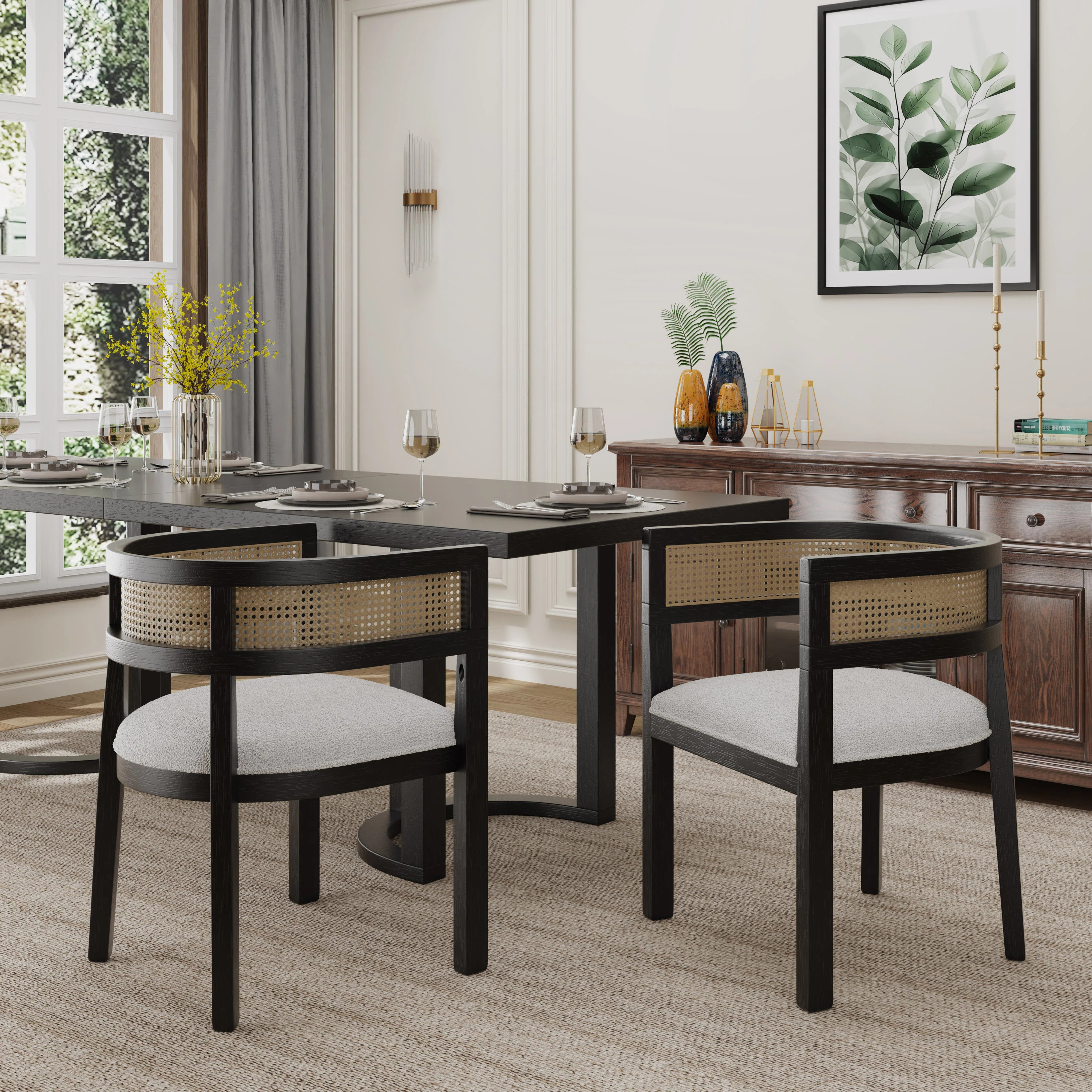 Bayou Breeze Chassidi Wood And Rattan Upholstered Arm Chairs & Reviews | Wayfair | Wayfair North America