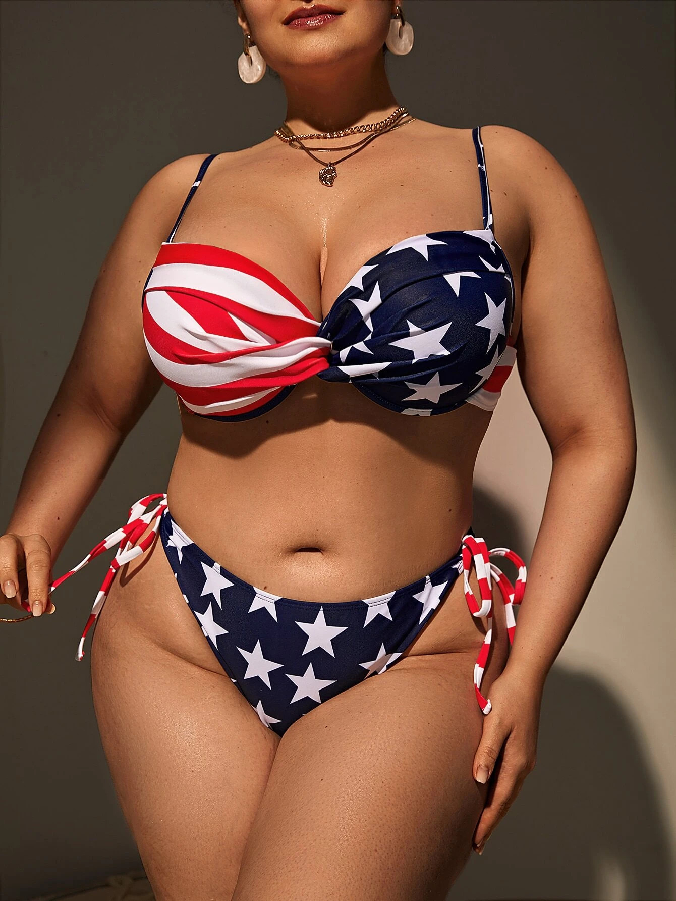 Plus Americana Print Twist Front Push Up Tie Side Bikini Swimsuit
   SKU: sf2204087581088850     ... | SHEIN